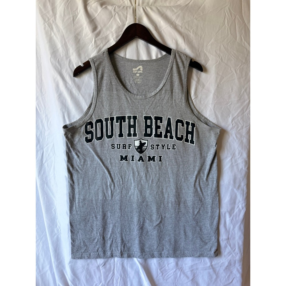 Surf Style South Beach Miami Tank Top Mens Large Gray Sleeveless Graphic Tee